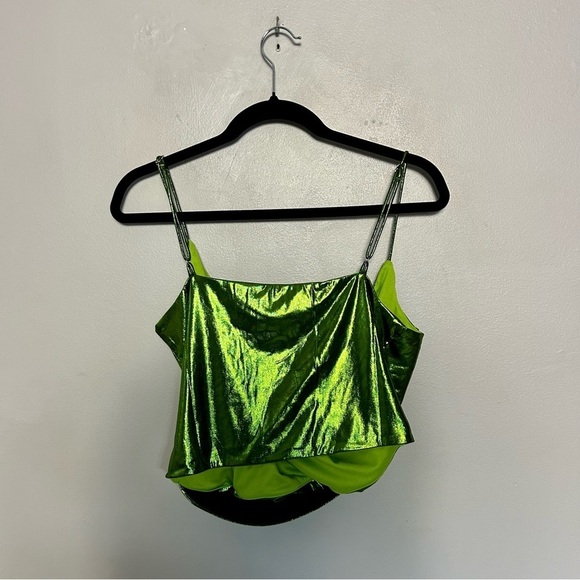 NWT Revolve Superdown Metallic Green Wrap Top Medium - Picture 6 of 9